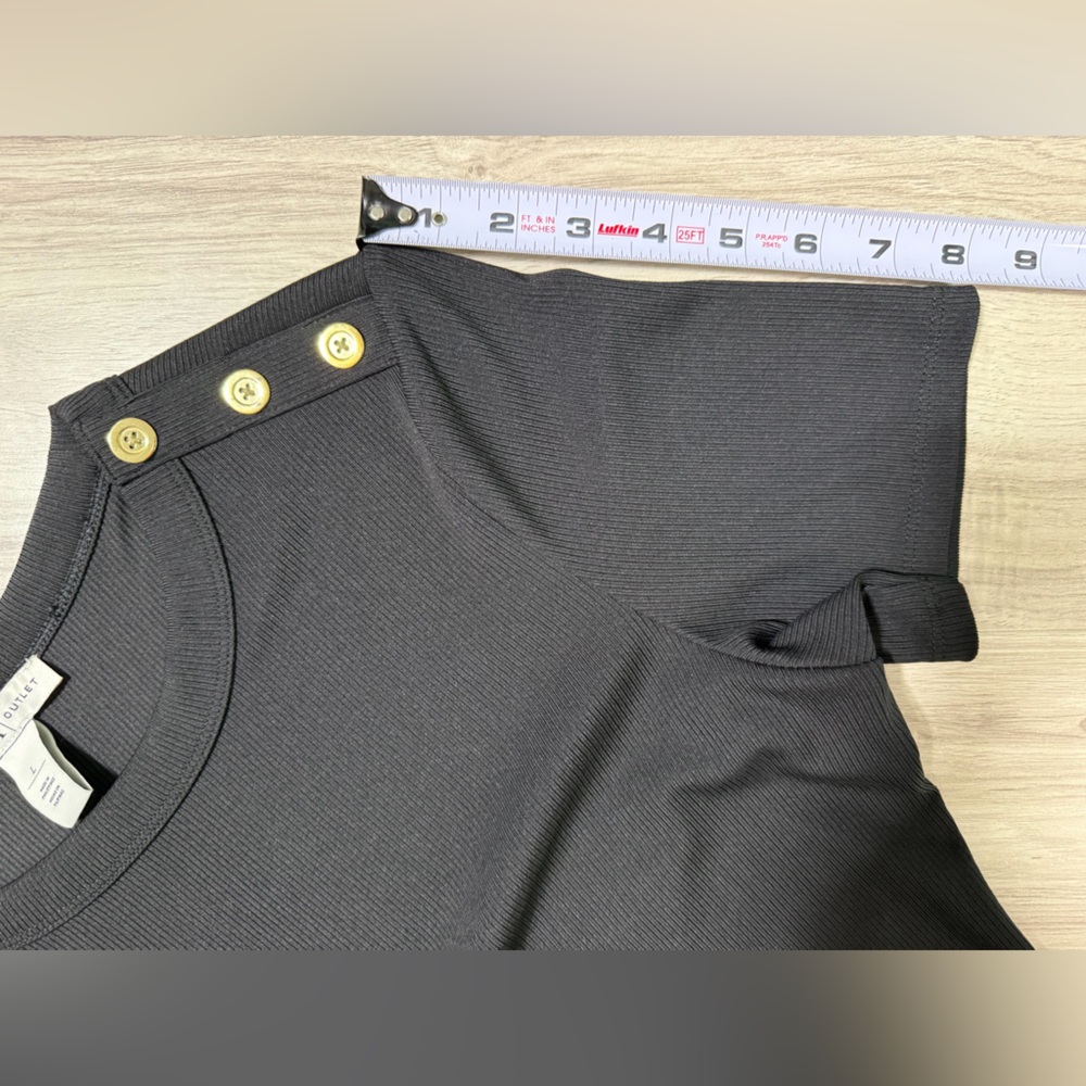 White House Black Market Black Button-Accent Tee - Picture 8 of 8